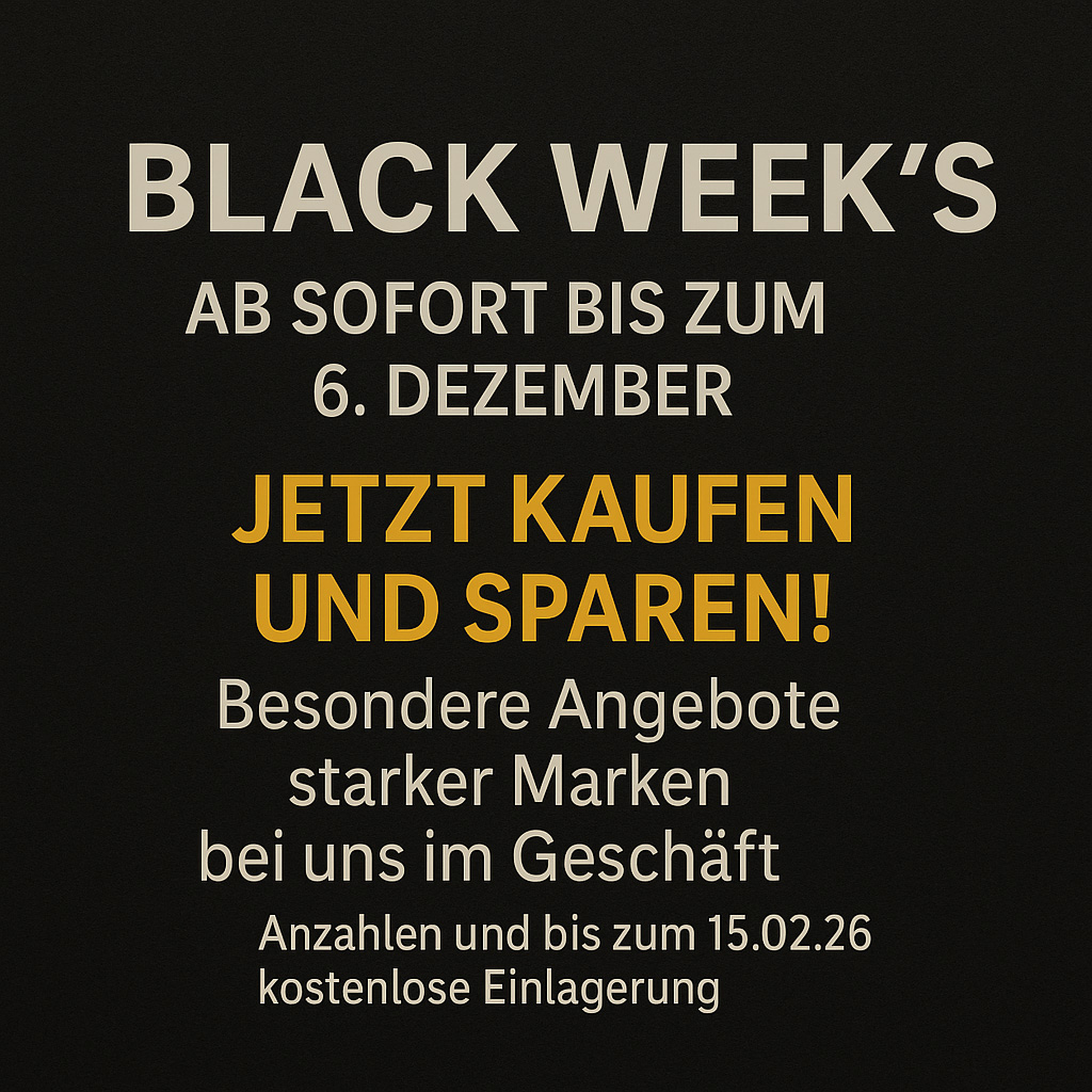 Schwarzer Hintergrund mit gelber und weißer Schrift über Angebote und Sparaktionen